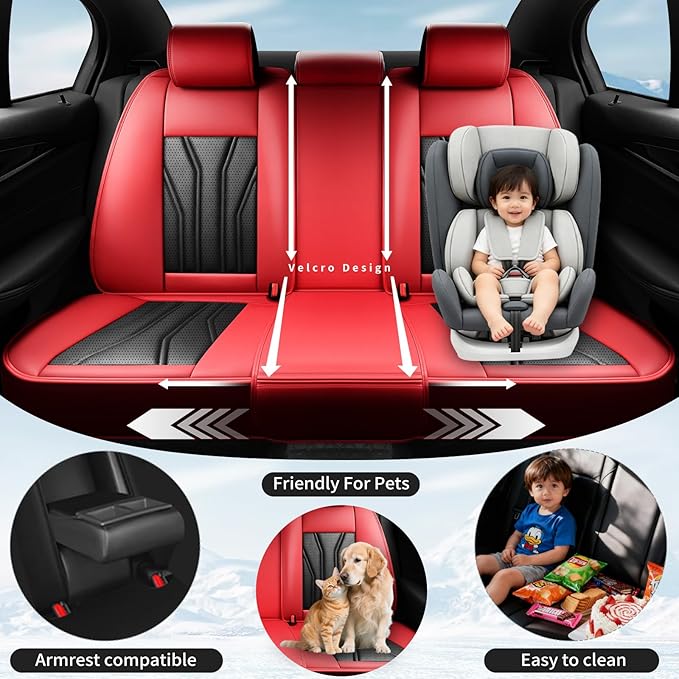 Fit HRV Car Seat Covers Compatible with Honda HRV 2016-2025 2026, Premium Leather Breathable, Wear Resistant, Airbag Compatible, All-Weather Protection & Full Coverage, Full Set Red&Black