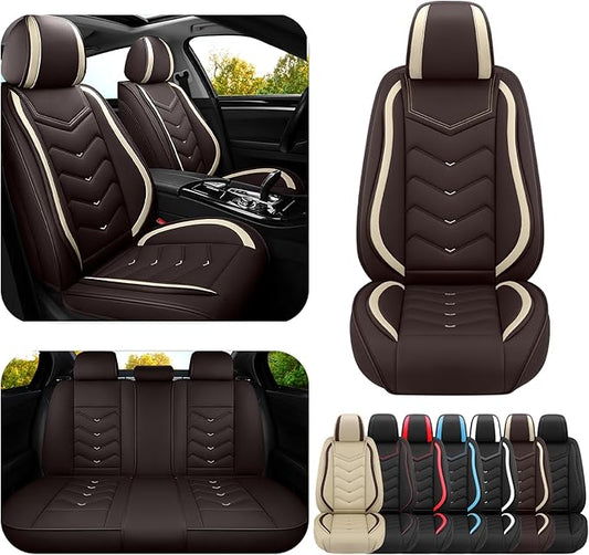 Car Seat Covers for Hyundai Sonata 2002-2025, Premium Nappa Leather Car Seat Cover, Stylish Sport Seat Covers， Automobile Seat Cover Sets.(Standard 5 Seats/Coffee Color)