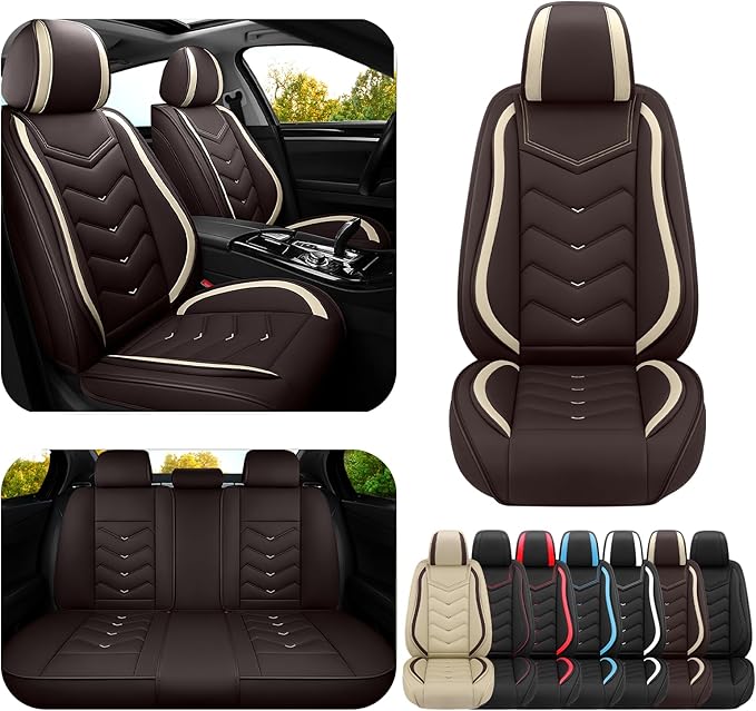 Car Seat Covers for Cadillac CTS 2003-2019, Premium Nappa Leather Car Seat Cover, Stylish Sport Seat Covers， Automobile Seat Cover Sets.(Standard 5 Seats/Coffee Color)