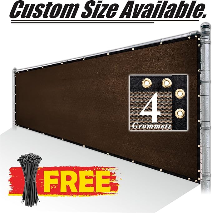 Royal Shade Custom Size 5' x 158' Brown Fence Privacy Screen Windscreen Cover Netting Mesh Fabric Cloth - Cable Zip Ties Included (We Make Custom Size)