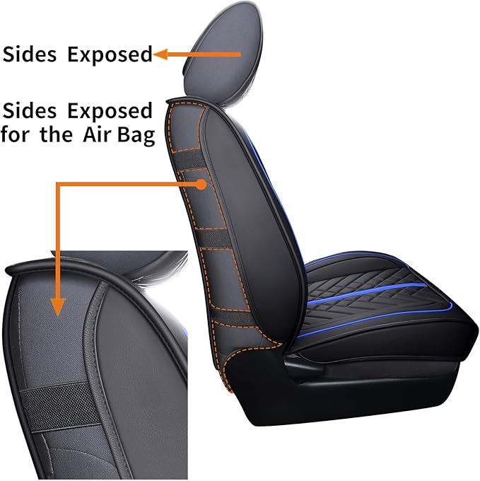 Tomatoman Tacoma Car Seat Covers Compatible with Toyota Tacoma 2005-2023 2024 2025 2026 Truck Access Double Crew Cab TRD Pro Trail Edition Off-Road Waterproof Leather Cushions(2PCS Front/Black-Blue)