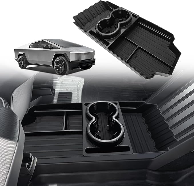 BestEvMod Front Lower Center Console Organizer Tray Compatible with Tesla Cybertruck 2025 2024 Fit 32oz Bottle Interior Accessories ABS Material with PVC Trim Floor Console Storage (Floor Organizer)