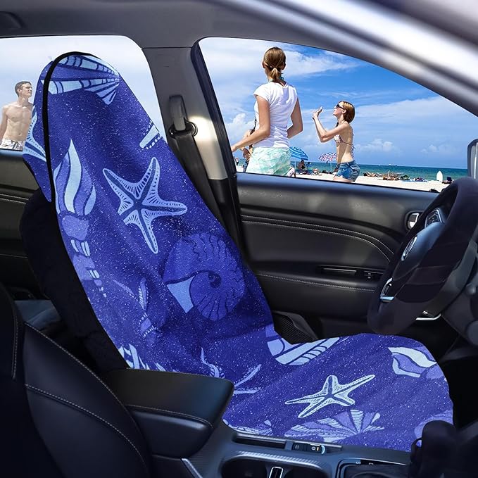 Car Seat Covers 1 Pack Waterproof Towel Car Seat Cover Universal Fit for Most Trucks SUV Fitness Athletes Pets Gym and Water Sport,Conch Shells Starfish