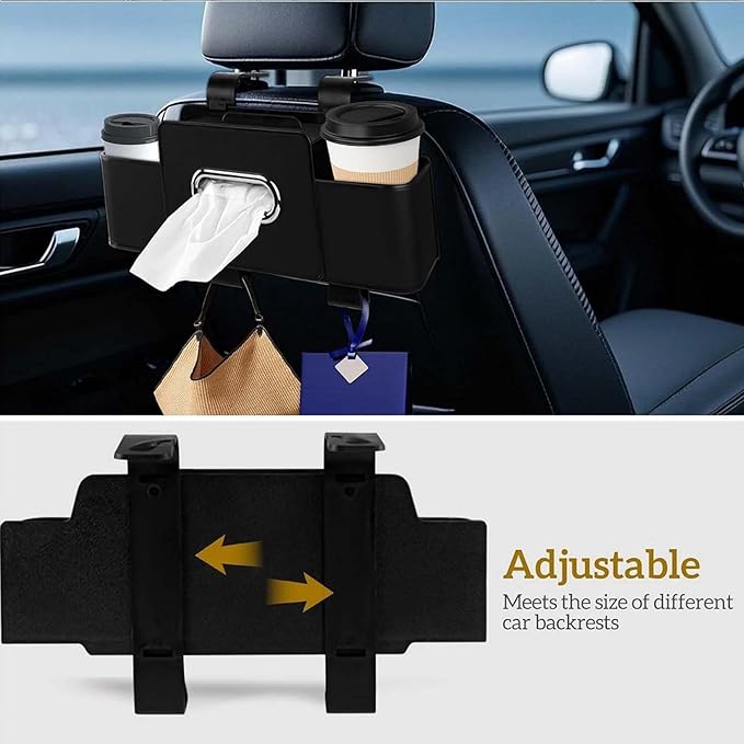 3-in-1 Car Backseat Organizer, 2026 Upgraded Multifunctional Car Seat Back Storage Box, Backseat Car Organizer with 2 Cup Holders, Tissue Box & Hooks, Universal Car Essentials (2Pack C)