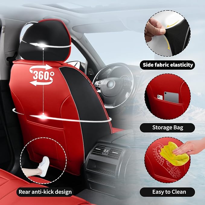 Fit HRV Car Seat Covers Compatible with Honda HRV 2016-2025 2026, Premium Leather Breathable, Wear Resistant, Airbag Compatible, All-Weather Protection & Full Coverage, Full Set Red&Black