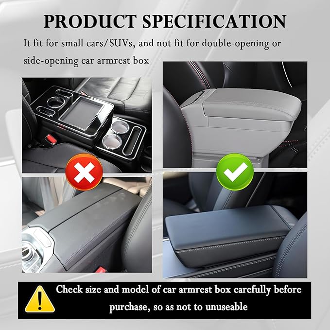 Car Center Console Cover with Diamond Grid Design,Bling Armrest Cover Cushion with 2 Storage Bags,Soft Leather Arm Rest Cover for Car Interior Accessories (Black + White)
