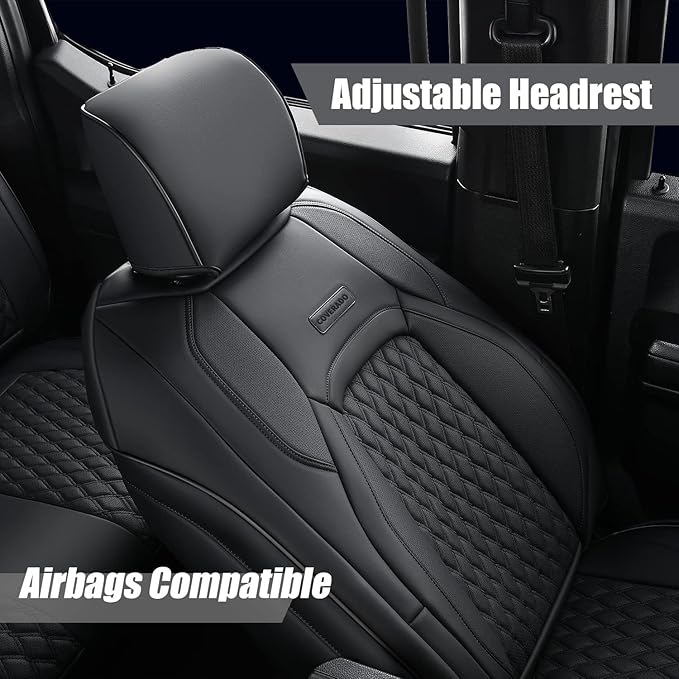 Coverado Seat Covers for Jeep Wrangler, Waterproof Leather Car Front Seat Cover for Truck Pickup, Full Coverage Car Seat Cushion Protector Custom Fit for 2013-2017 Jeep Wrangler 2-Door/4-Door(Black)