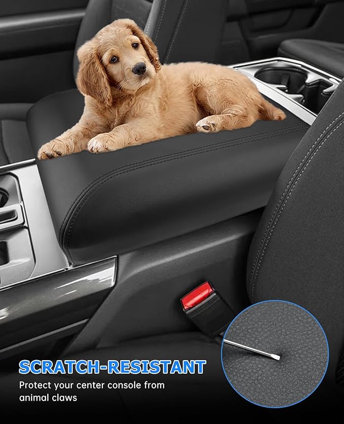 INTGET Center Console Cover for 2025 2026 Ford F150 Accessories Interior 2021 2022 2023 2024 Car Middle Arm Rest Armrest Lid Seat Cover Protector Elbow Cushion Pad(Black Stitches, 2021-2026)