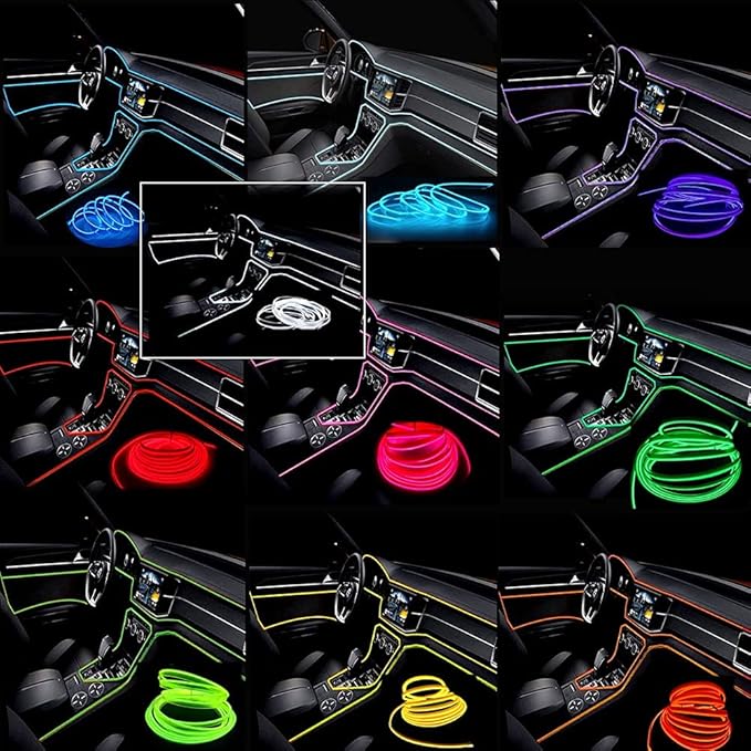 MaxLax Purple EL Wire Car Interior LED Kit - 16.4ft Flexible neon-Style Wire with 12V Fused Power Supply. Features 6mm Reinforced Edge for Easy auto Installation