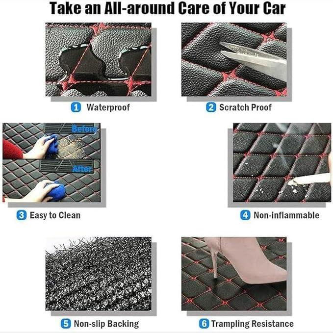 TREGOO All Weather Car Mats Custom Fit Non Slip Floor Mats for 1998-2025 Cars Personalized Leather Protection Pads Suitable for Men Women (Edge Green, Middle Black Horizontal bar)