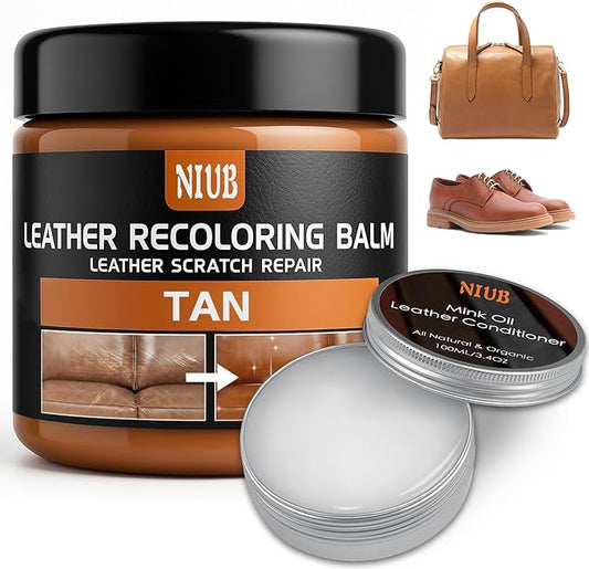 Leather Recoloring Balm Leather Color Restorer Scratch Repair Leather Paint for Furniture Couches Car Seats Shoes Bags Leather Dye and Scratched Leather with Leather Conditioner - TAN