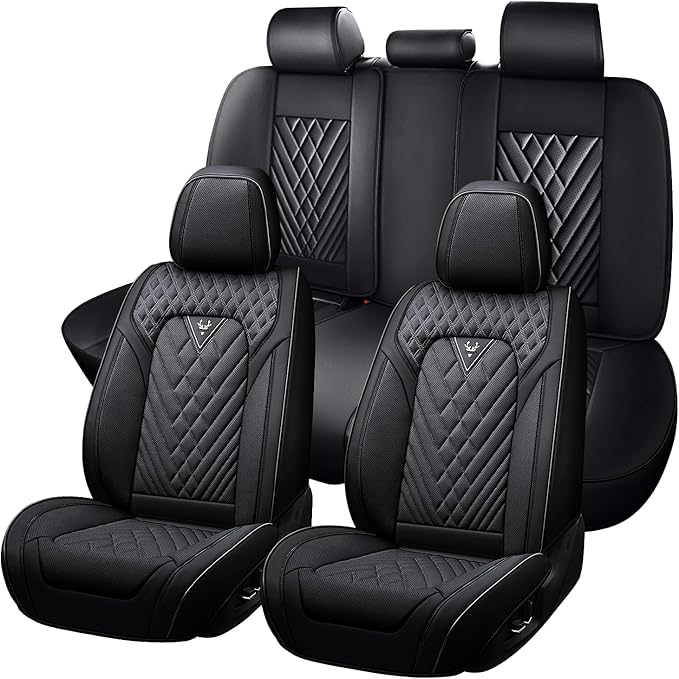 Truck Seat Covers for Ram 1500 2009-2026, Waterproof Premium Leather Full Coverage Car Seat Cover, Muscle Sport Style Auto Interior Seat Cover Sets (Full Set/Black)