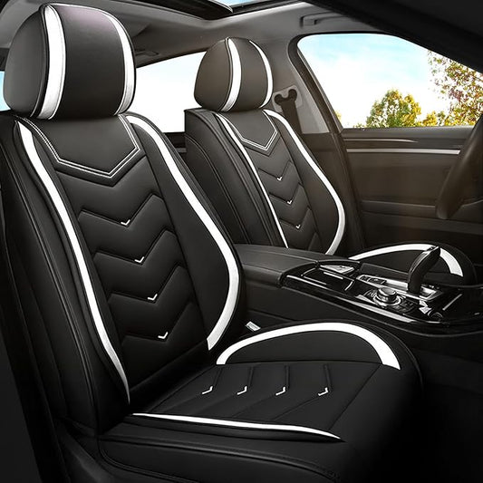 Car Seat Covers for Cadillac CTS 2003-2019, Premium Nappa Leather Car Seat Cover, Stylish Sport Seat Covers， Automobile Seat Cover Sets.(Standard 2 Seats/Black White)