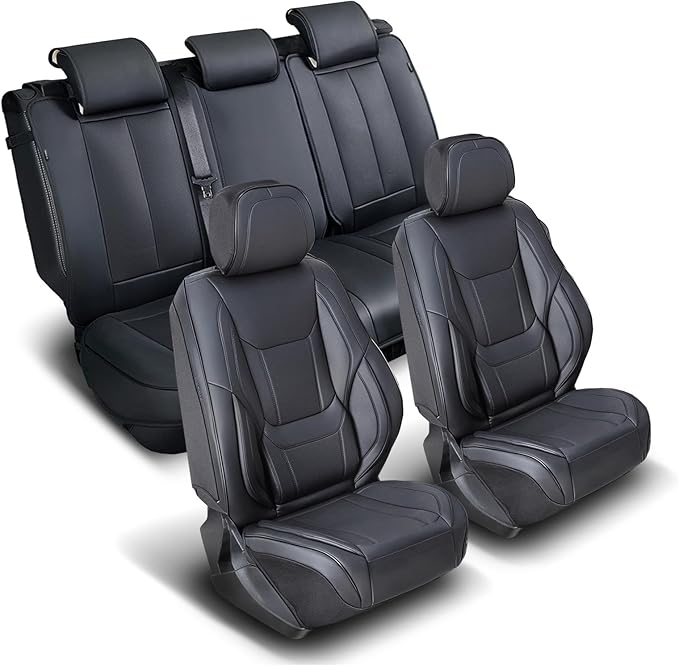 Coverland Custom Fit Car Seat Covers for SUV Compatible with [2016-2019 Mercedes-Benz GLE-Class] Premium Water Resistant Leather Non-Slip Interior Protector [Full Set Black - Size Chart X79]