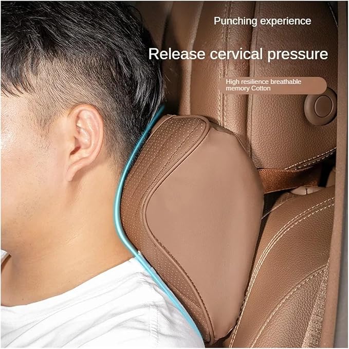 Car Pillow Car Headrest Pillow Set Sewing Leather Lumbar Waist Support Memory Foam Fit for Seat Neck Protctive Cushion Accessories Car Neck Pillow(E)