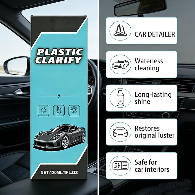 Interior Maintenance Refresher for Car, Plastic Clarify Tire Shine for Cars, 4 oz Black Plastic Car Trim Restorer Spray, Waterless Detailer for Rubber, Vinyl, and Plastic, Restores Deep Shine (1pc)