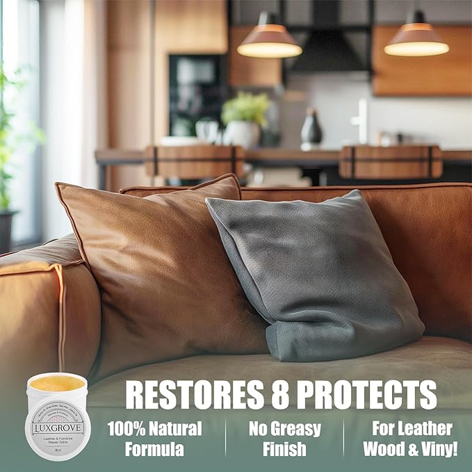LUXGROVE® Leather & Furniture Repair Salve- Polisher, Leather Cleaner and Conditioner for Furniture - UV Protectants Help Prevent Cracking or Fading, for Car Seat, Couch, Shoe, Purse, Boot - 8oz