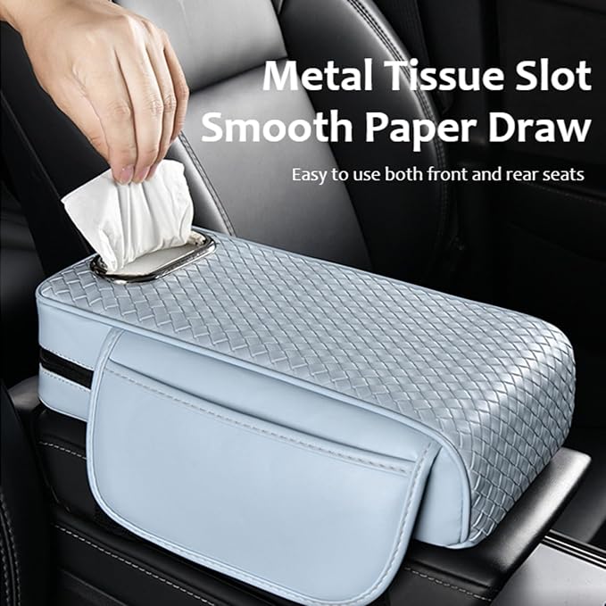 Car Armrest Cushion Cover Car Center Console Memory Foam Booster Pad with Storage Pocket and Tissue Hole for Sedan Vehicle (Coffee, 12.99 * 7.09 * 2.95'' / 33 * 18 * 7.5 cm)