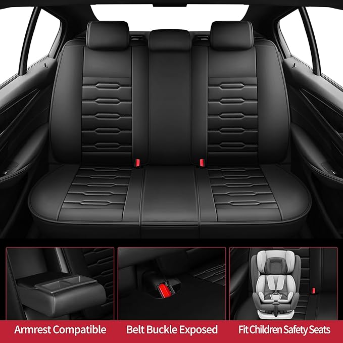 Fit Accord Car Seat Covers for Honda Accord 2003-2024 2025 2026 - Upgraded Premium Waterproof & Breathable Leather, Airbag Compatible, All-Weather Seat Cushion Protector (Full Set, Black)