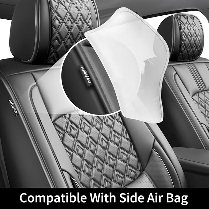 Fit Camry Car Seat Covers for Toyota Camry 2012-2024 2025 2026 - Upgraded Premium Waterproof & Breathable Leather, Airbag Compatible, All-Weather Seat Cushion Protector (Full Set, Black)