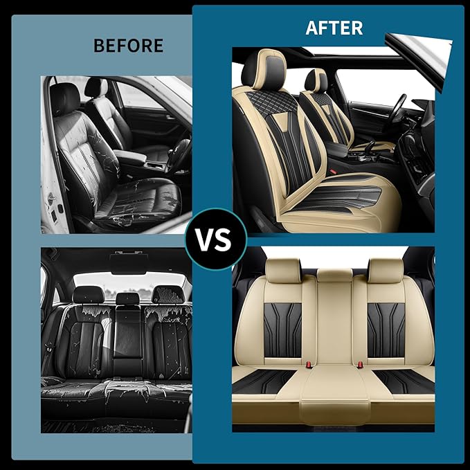 Fit Sonata Car Seat Covers Premium Leather for Hyundai Sonata 2007-2025 2026. Waterproof， Breathable, Scratch-Resistant & All-Weather Seat Cushion Protector（Front Seat,Beige&Black