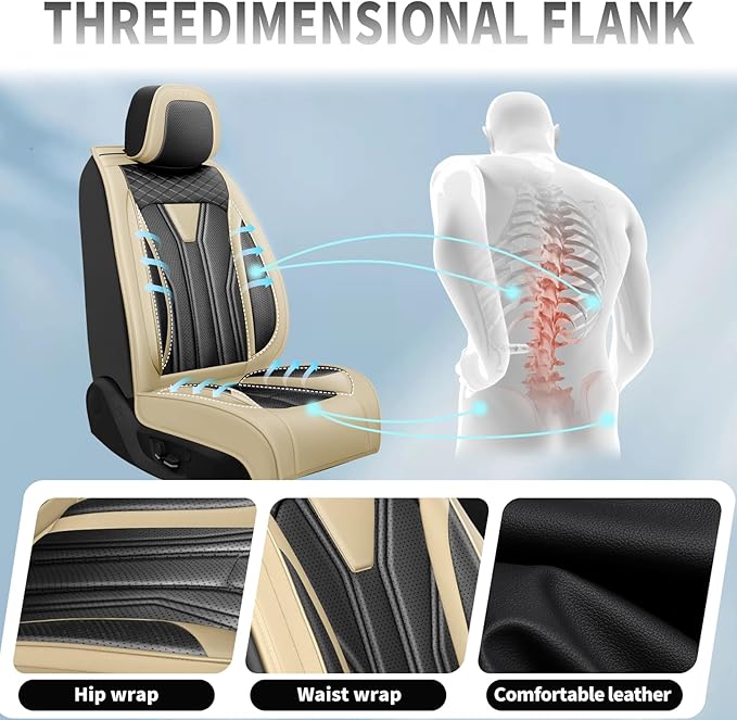 Fit Sonata Car Seat Covers Premium Leather for Hyundai Sonata 2007-2025 2026. Waterproof， Breathable, Scratch-Resistant & All-Weather Seat Cushion Protector（Full Set,Beige&Black