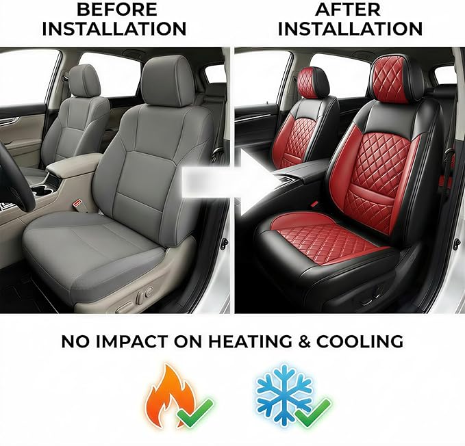 Fit RLX Car Seat Covers for Acura RLX 2013-2020 - Premium Leather, Waterproof, All-Weather, Airbag Compatible, Anti-Slip, Breathable, Easy Install, Seat Protectors, Full Set, Red