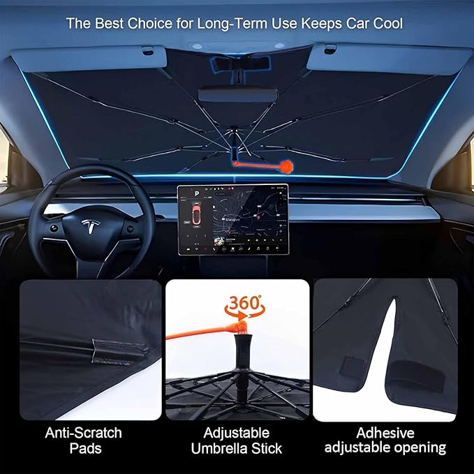 CHILL·TEK Funny Car Windshield Sun Shade Umbrella, Funny Cow Car Sun Shade Umbrella, Block UV Rays Heat Foldable Windshield Umbrella Sun Visor Protector - Keep Vehicle Cool for Cars SUV