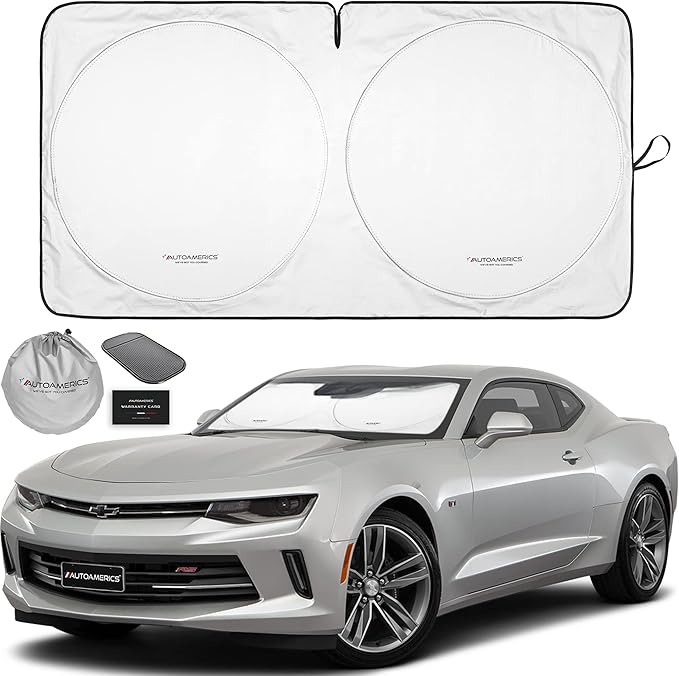 Autoamerics 1-Piece Windshield Sun Shade Foldable Car Front Window Sunshade for Most Sports Cars SUV Truck - Best Heat Shield Reflector Cover - Blocks Max UV Rays & Keeps Your Vehicle Cool - Small Fit