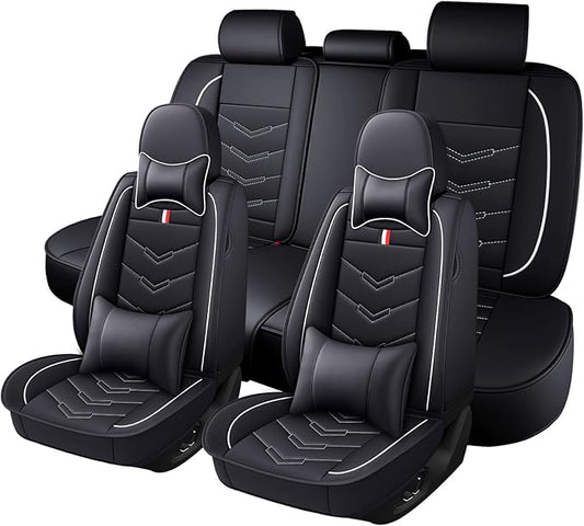 Car Seat Cover for Chevrolet Camaro 2000-2024, Durable Wear Resistant Waterproof Vehicle Cushion Cover, Breathable No Odor Premium Leather Vehicle Seat Covers.(Luxury,Black White)