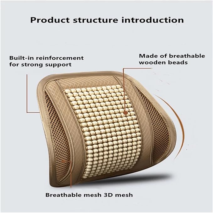 Car Seat Chair Back Cushion for Tesla Model 3 EV Sedan 2025, Wooden Beads Ventilate Mesh Lumbar Brace Strong Durable Relieve Fatigue Summer Interior Accessories,B-Waist Cushion