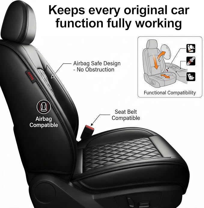 Fit TL Car Seat Covers for Acura TL 2004-2014 - Premium Leather, Waterproof, All-Weather, Airbag Compatible, Anti-Slip, Breathable, Easy Install, Seat Protectors, Full Set, Black