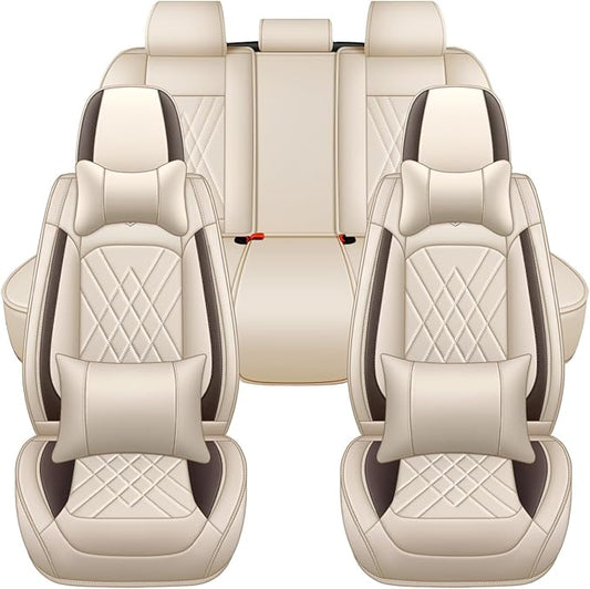 Car Seat Covers Compatible with Toyota Camry 1999-2026 Durable Waterproof Automotive Seat Covers Stretchable Fabric Material, Airbag Compatibility, Nappa Leather(Full Set with Pillow, Beige Brown)