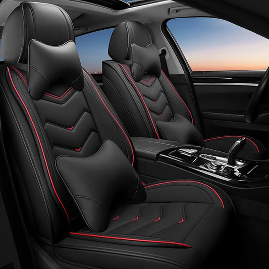 Car Seat Covers Fit for Toyota rav4 2000-2026, Stylish Sport Seat Covers, Waterproof Wear-Resistant Premium Nappa Leather Car Seat Cover.(2 Pcs Front with Pillow/Black)