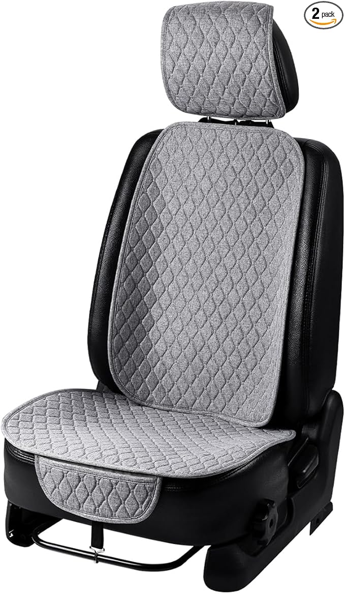 1 Pack Linen Car Seat Cover Front Seat Covers Soft & Breathable Front Premium Covers with Non-Slip Protector Universal Fits Most Automotive, Vans, SUVs, Trucks (1Pack Light Grey)
