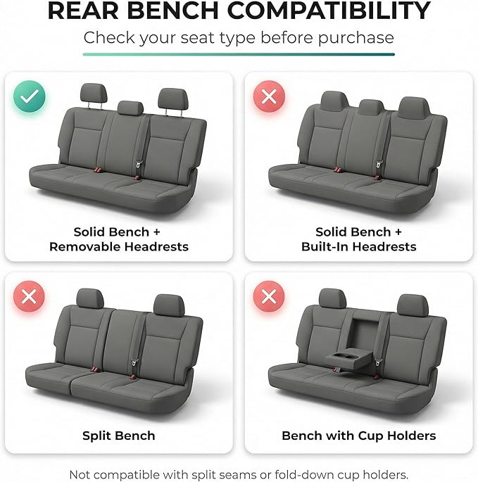 FH Group Automotive Rear Car Seat Covers for SUV, Trucks, Sedan and More - Universal Fit Front High Back & Rear Solid Bench Design Interior Accessories - 3D Mesh Fabric Center Panel - Red