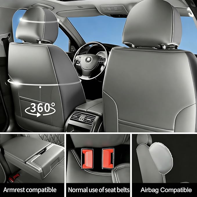 Fit TLX Car Seat Covers for Acura TLX 2014-2025 2026 - Premium Leather, Waterproof, All-Weather, Airbag Compatible, Anti-Slip, Breathable, Easy Install, Seat Protectors, Full Set, Gray