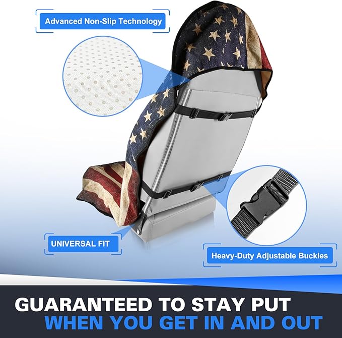 ZIMABLUE 1-Pack American Flag Car Seat Towel Protector - Waterproof & Sweatproof Seat Cover for Post-Gym, Beach, Yoga & Sports - Non-Slip Universal Fit for SUV, Sedan - Machine Washable