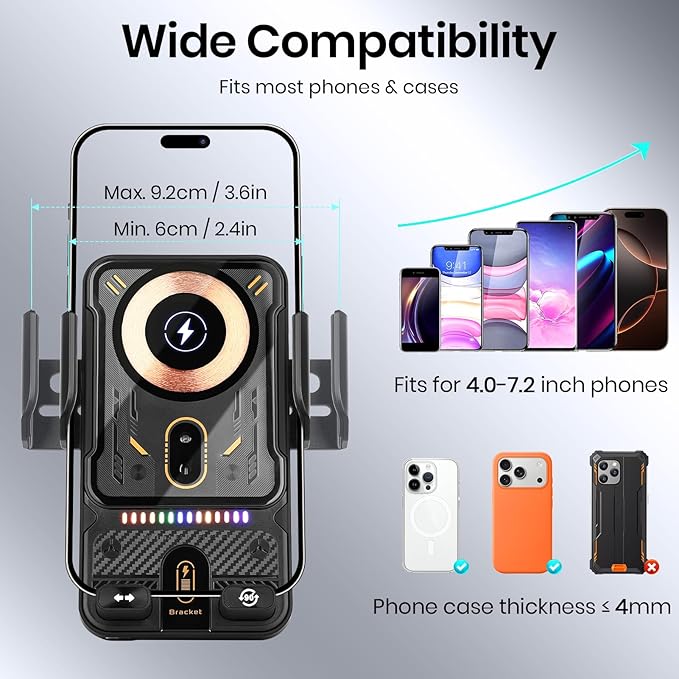 Car Phone Holder with 15W Wireless Car Charger, Car Vent Mount with Induction Opening and Closing, Air Vent Phone Stand with Horizontal and Vertical Screen Rotation Adjustment for iPhone - Blcak