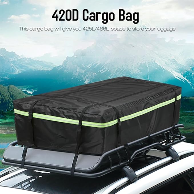 Car Roof Bag 425L/486L, Rooftop top Cargo Carrier Bag with Night Reflective Strip Universal Luggage Bag Storage Cube Bag for Travel Camping (L) (M)