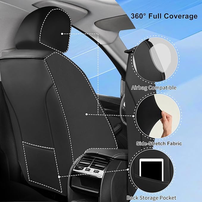 Fit HR-V Car Seat Covers for Honda HRV 2016-2025 2026 LX/EX/EXL/Sport - Full Coverage Leather, Airbag Compatible, Breathable Waterproof All Weather Seat Protector, Full Set, Black+Pink