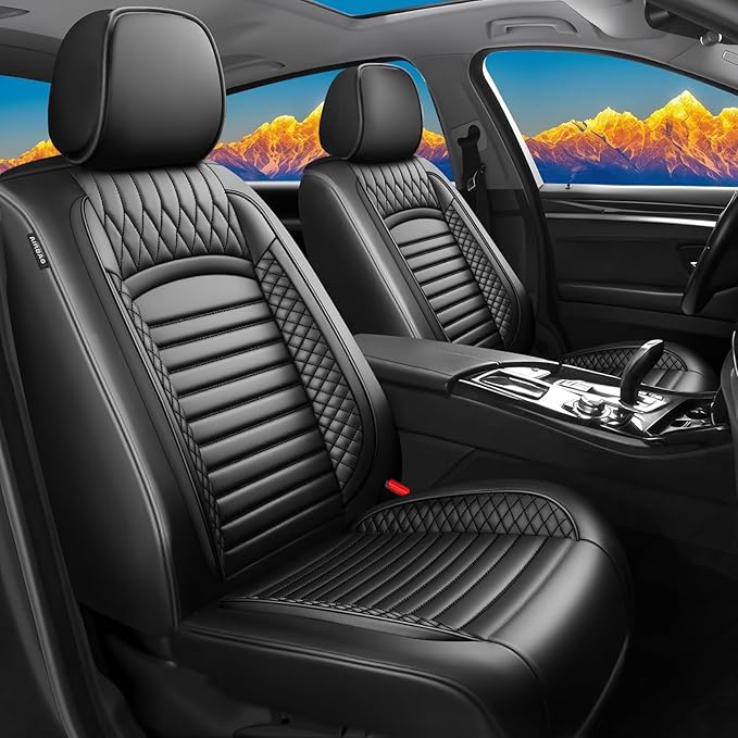 Fit Crosstrek Car Seat Covers for Subaru Crosstrek 2016-2025 2026 - Upgraded Premium Waterproof & Breathable Leather, Airbag Compatible, All-Weather Seat Cushion Protector (2 Front/Black)