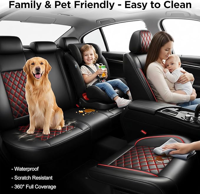 Fit TSX Car Seat Covers for Acura TSX 2003-2014 - Premium Leather, Waterproof, All-Weather, Airbag Compatible, Anti-Slip, Breathable, Easy Install, Seat Protectors, Full Set, Redline