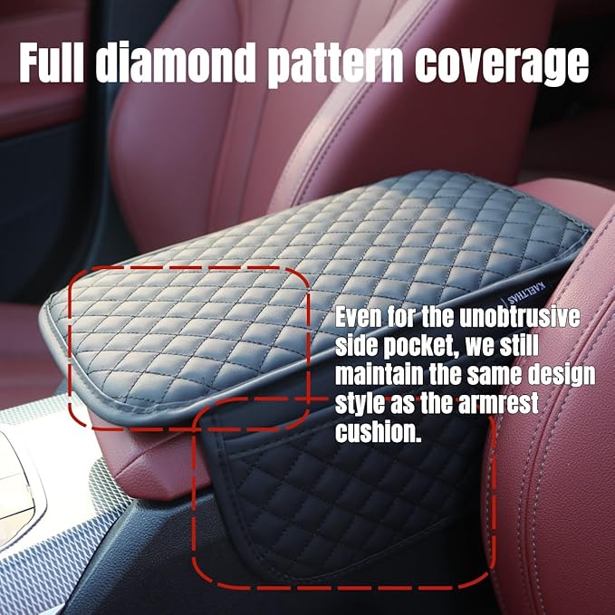 KAELTHAS Comfortable Car Center Console Cushion Armrest Dog Cat Paws Protect Cover Non-Slip with 2 Storage Bags for Cars SUVs CUVs Interior Accessories (Black, Long Narrow)