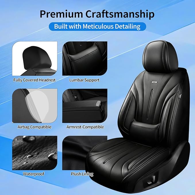 Fit Insight Car Seat Covers for Select Honda Insight 2010-2022, Premium Full Coverage Leather, Airbag Compatible & Scratch-Resistant, Waterproof & All Weather Seat Protector, Full Set, Black