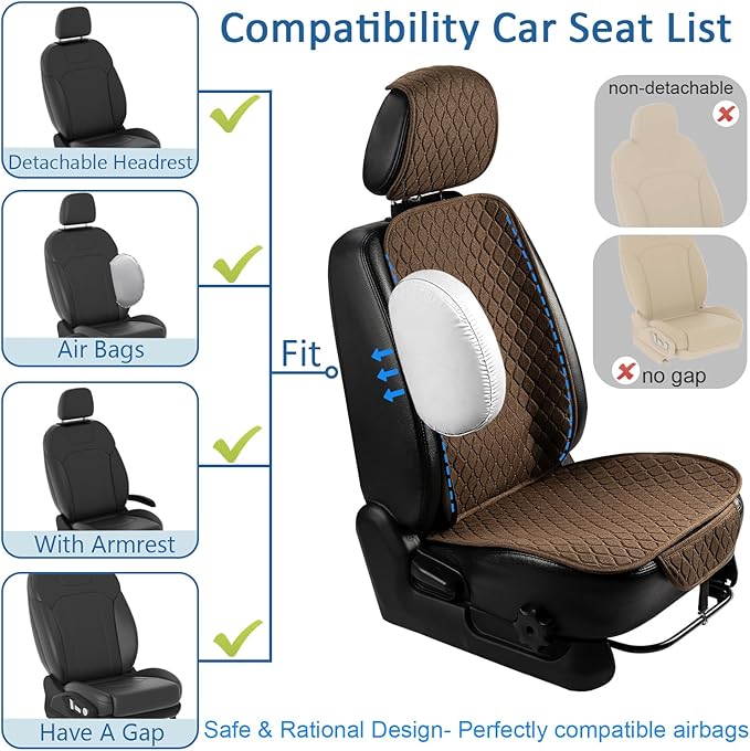 1 Pack Linen Car Seat Cover Front Seat Covers Soft & Breathable Front Premium Covers with Non-Slip Protector Universal Fits Most Automotive, Vans, SUVs, Trucks (1Pack Brown)
