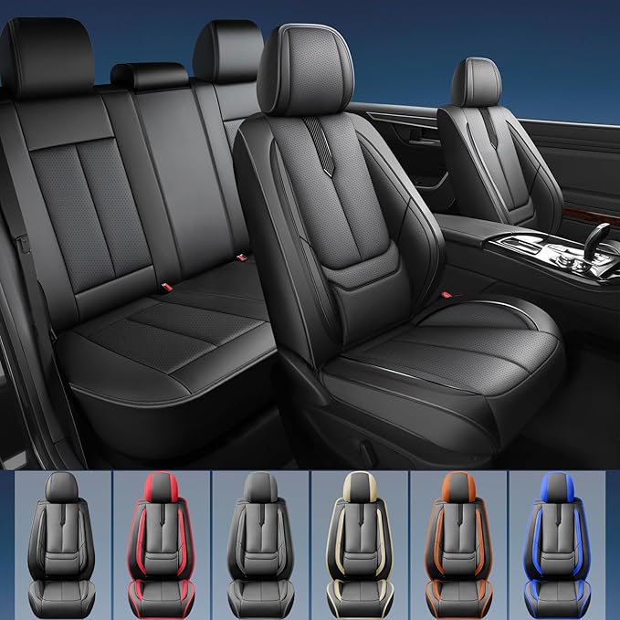 Fit Accord Car Seat Covers for Honda Accord 2003-2024 2025 2026 -Upgraded Premium Waterproof & Breathable Leather, Airbag Compatible, All-Weather Seat Cushion Protector,2 Front/Black