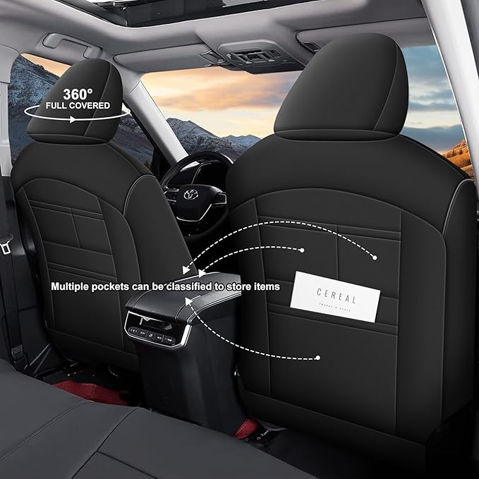 AOMSAZTO Custom Fit Seat Covers for Toyota Highlander 2020 2021 2022 2023 2024 2025 2026- (Three-Rows 8 Seats,Second Row 40/60 Split) Faux Leather Black