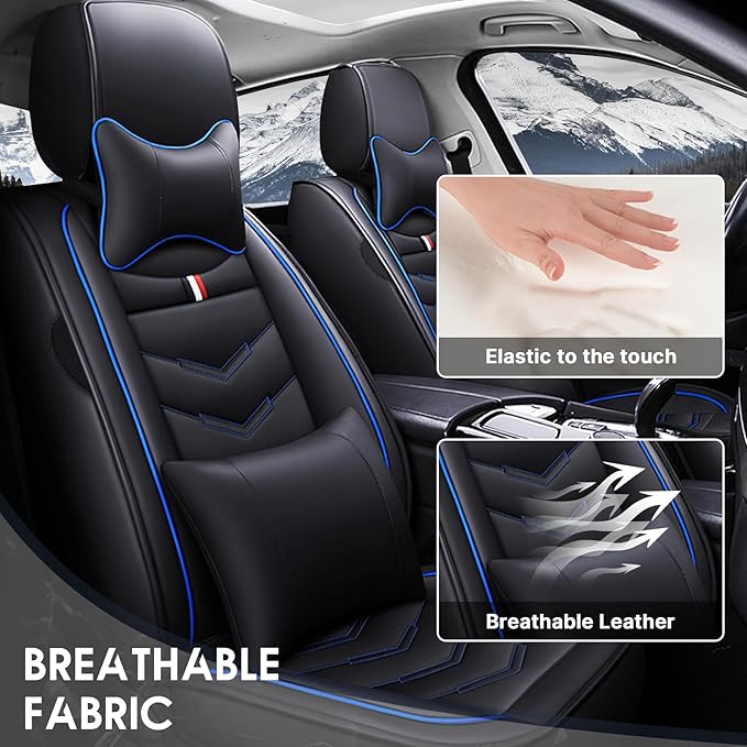 Car Seat Cover for Chevrolet Camaro 2000-2024, Durable Wear Resistant Waterproof Vehicle Cushion Cover, Breathable No Odor Premium Leather Vehicle Seat Covers.(Luxury,Black Blue)