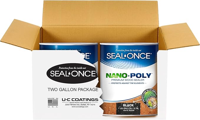 Seal-Once Nano+Poly Penetrating Wood Sealer with Polyurethane - Premium Waterproof Sealant -2 Gallon & Black